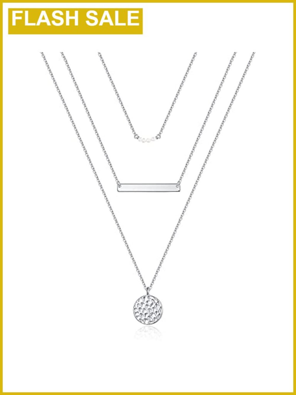 Layered Choker Necklace Set Simulated Pearls Bar Hammered Disc